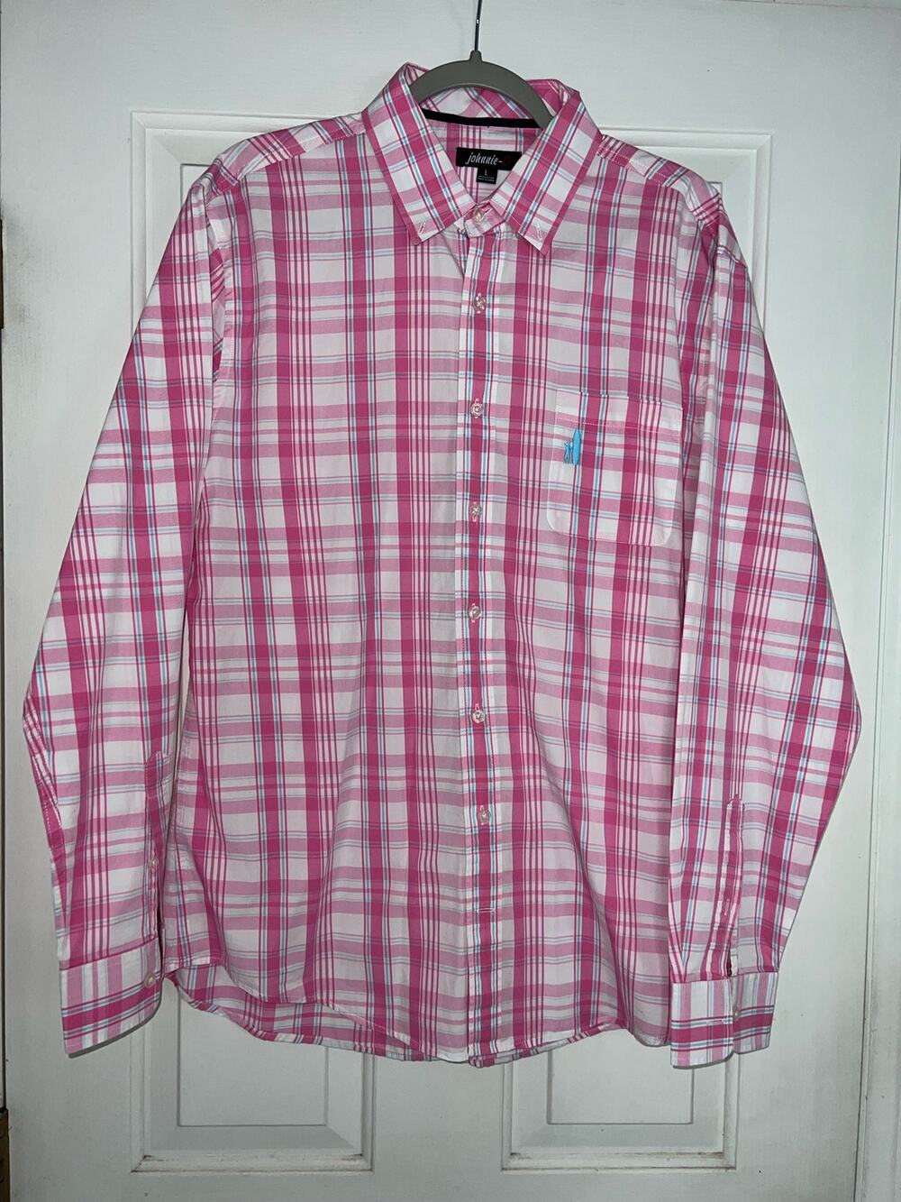 Johnnie-O Shirt Long Sleeve Button Front Checks Plaid Pocket Casual - size Large
